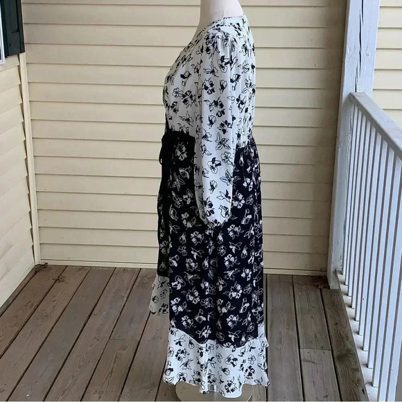 Lane Bryant x Beauticurve Plus Size 14 Black White Floral Midi Wrap Dress Hi Low - Picture 4 of 11